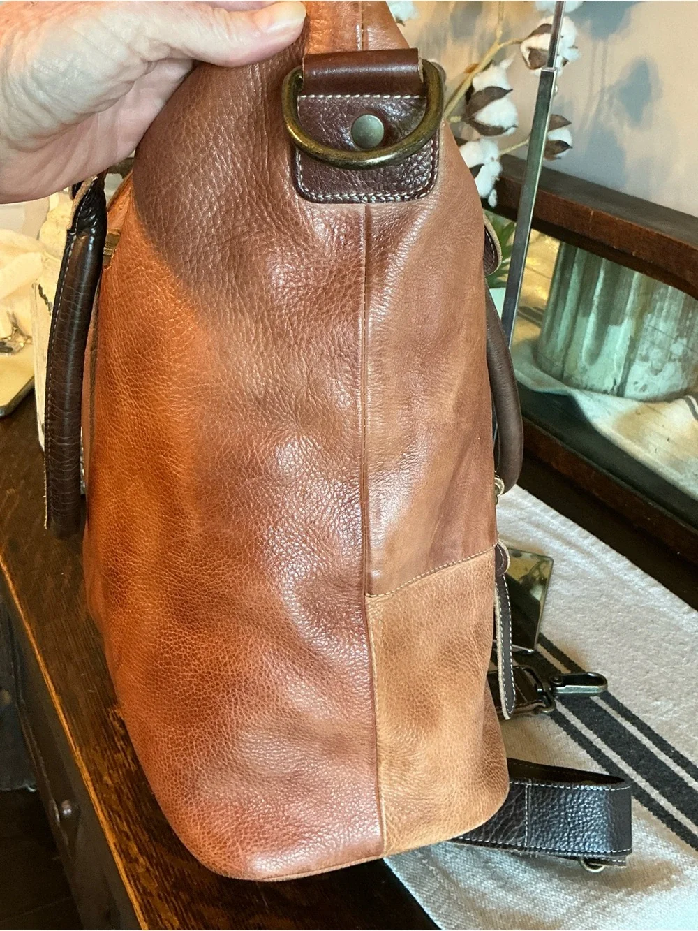 Bed Stu Two-Tone Brown Leather Tote